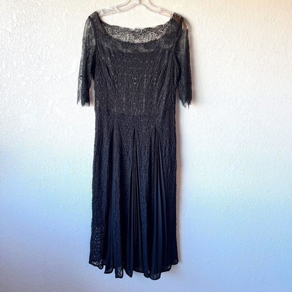 Molly Bracken midi black lace dress with pleated panel detail